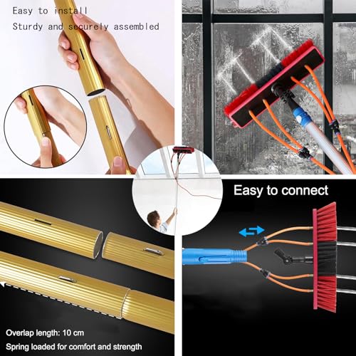 Kit de pértiga telescópica de 15 Metros (50 pies) con Suministro de Agua, pértiga de Limpieza de Aluminio Extensible y Cepillo para Ventanas Exteriores, Paneles solares y