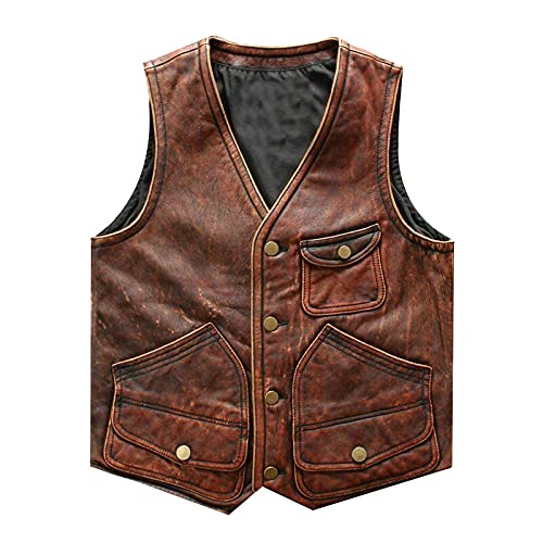 Alamodetrend Men’s Real Leather Motorcycle Vest Tan Brown Leather Biker Vest (L) #TOP12