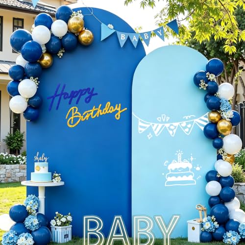 Image of TONIFUL Happy Birthday Sign for Backdrop - Glitter Navy Blue Gold Felt Banner - Includes Dot Glue - Perfect for Birthday Party Backdrop,Wall Decr,Balloon Arch,Photo Background