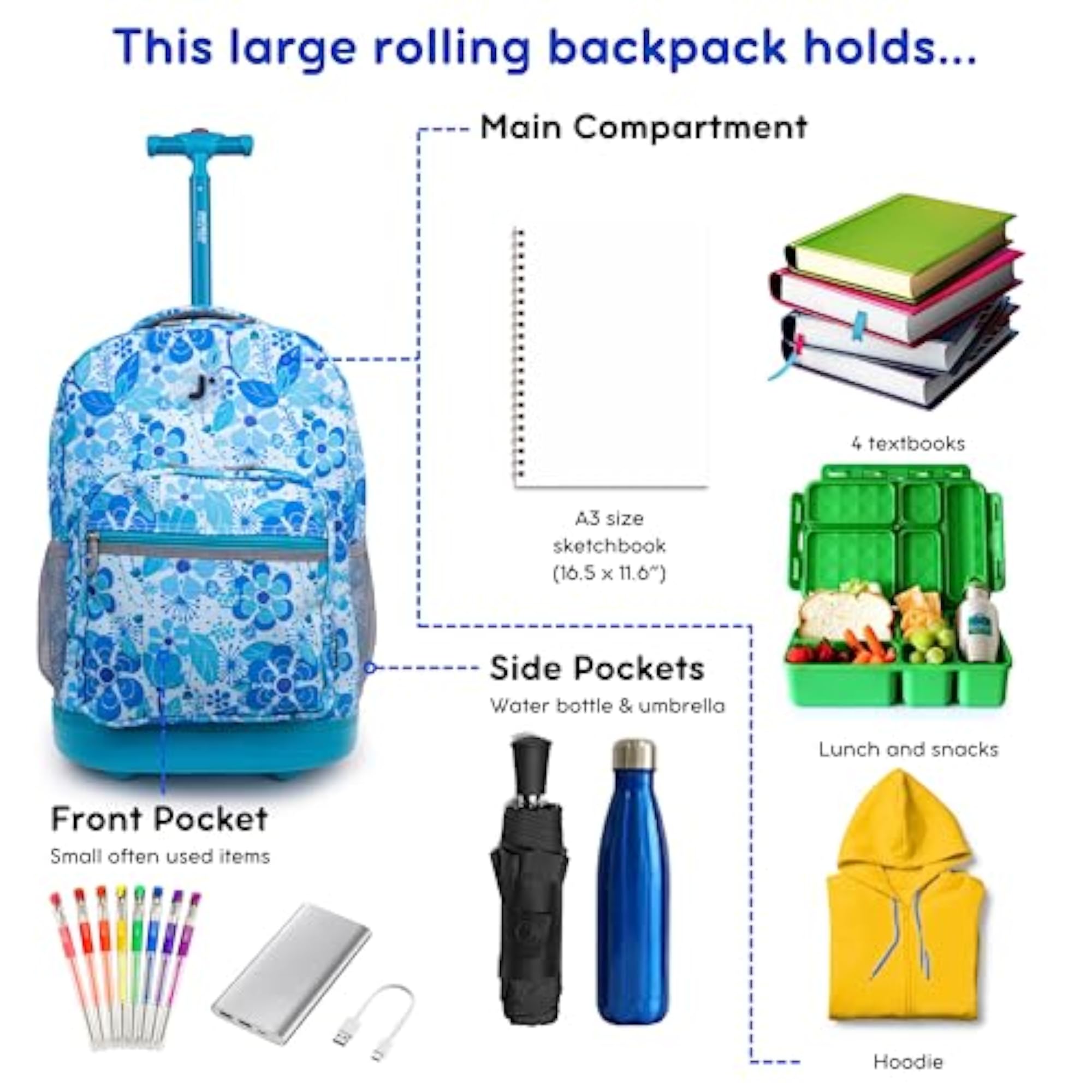 Sunrise Rolling Backpack - 18" (Blue Vine)