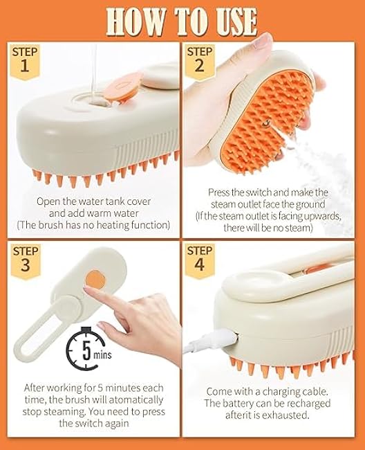 Cat Steam Brush for Shedding - 3 in 1 Steam Cat Brushes for Grooming and Massage - Adjustable Pet Brush with Steam for Dogs, Removing Tangled and Loose Hair (Beige)-LF7wQFyw