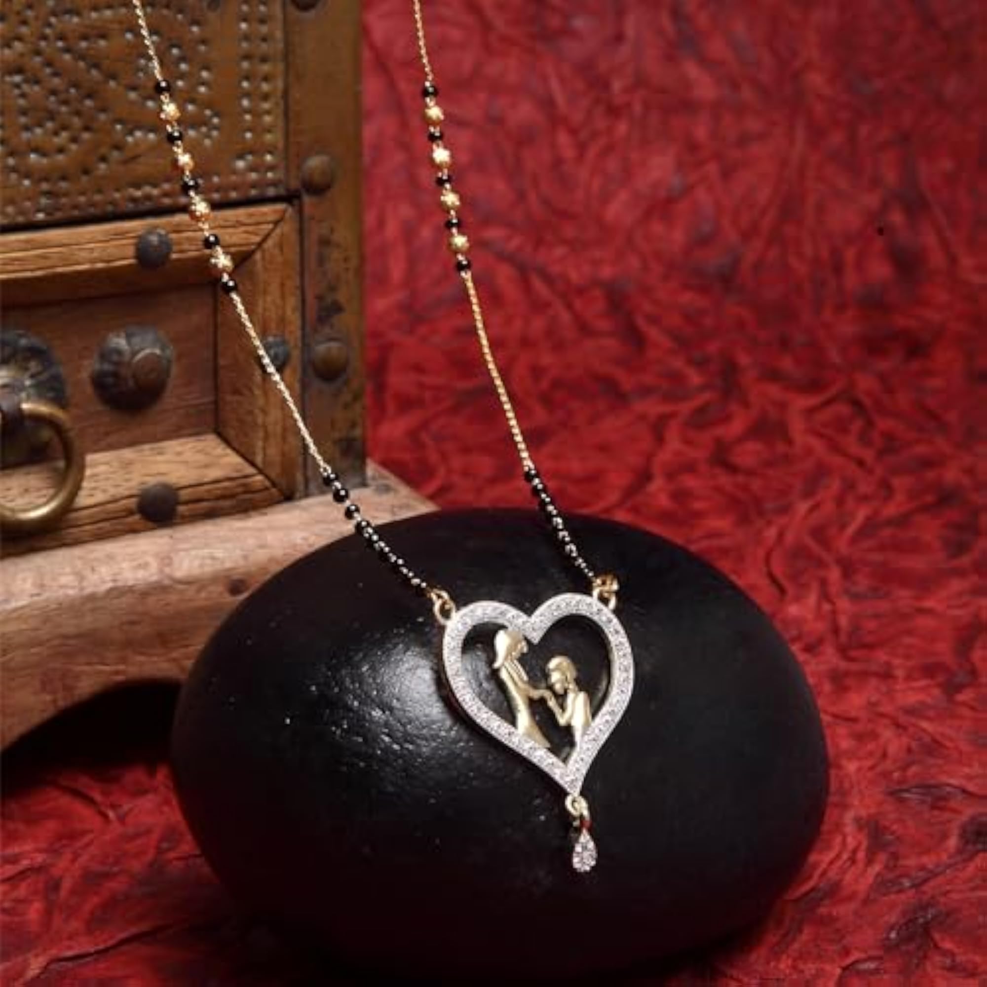 Heart Shaped CZ Plated Mangalsutra Beads Non-Precious Metal Standard Size