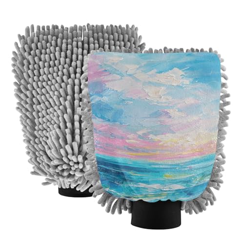 GakkiGii Oil Renderings 2 Pack Microfiber Car Wash Mitts, Dual-Sided Chenille Gloves, Scratch-Free for Auto Detailing & Home Cleaning, M