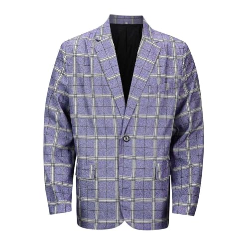 Faonkeew Sakko Chaqueta de traje para hombre, estilo vintage, a cuadros, con 2 botones, deportiva, informal, chaqueta de negocios, corte ajustado, traje de manga larga, para tiempo libre, abrigo para