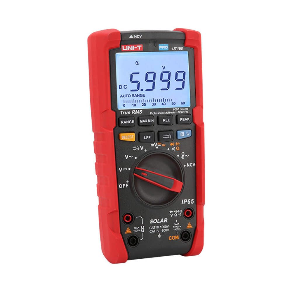UNI-T UT196 True RMS Multimetro Digitale Solare per Sistema di Alimentazione Solare Manutenzione 1700 V DC/1500 V AC, 3000A IP65 2 m Goccia
