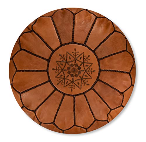 Poufs&Pillows Puf Marroquí de Cuero auténtico - Hecho a Mano - Entregado con Relleno - Otomana, cojin de Suelo, reposapiés (Caramelo Braun)