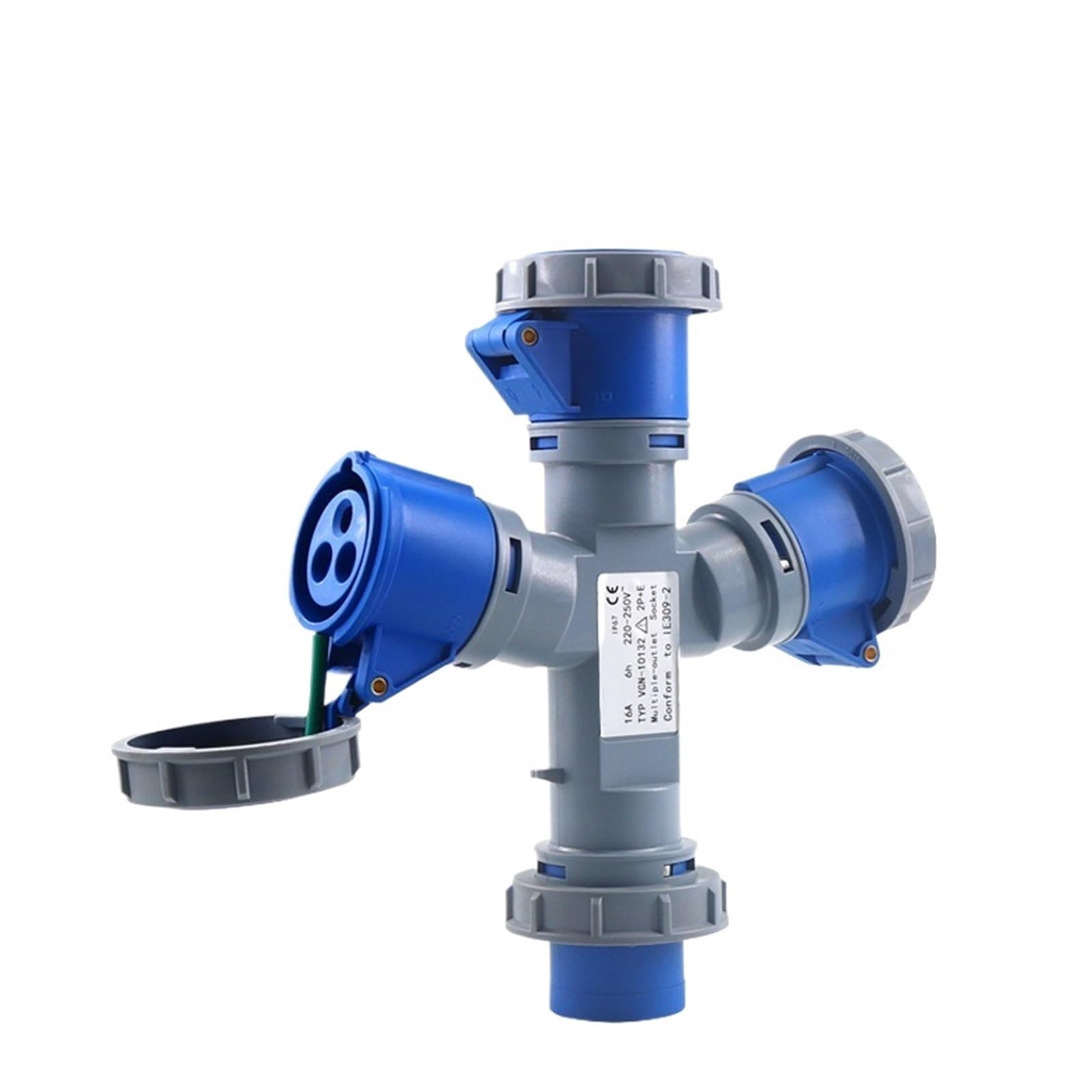 1 x Multifunktions-Industrie-Steckdose, 3P, 4P, 5P, 16A, 32A, 1 in 2/3 Ausgangsbuchse, wasserdicht, IP44/IP67