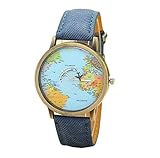 RETUROM Viaje Global Fashion En avión Mapa vestido de las mujeres del reloj de la banda de tela de mezclilla
