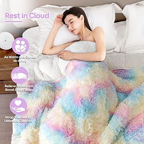 Cottonblue Plush Shaggy Weighted Blanket 20Lbs, Ultra Soft Faux Fur Sherpa Blanket, Luxury Fluffy Fleece Reverse Blankets, Warm And Cozy Throw For Bedroom Sofa Floor Decor, 60"X80", Rainbow #TOP4