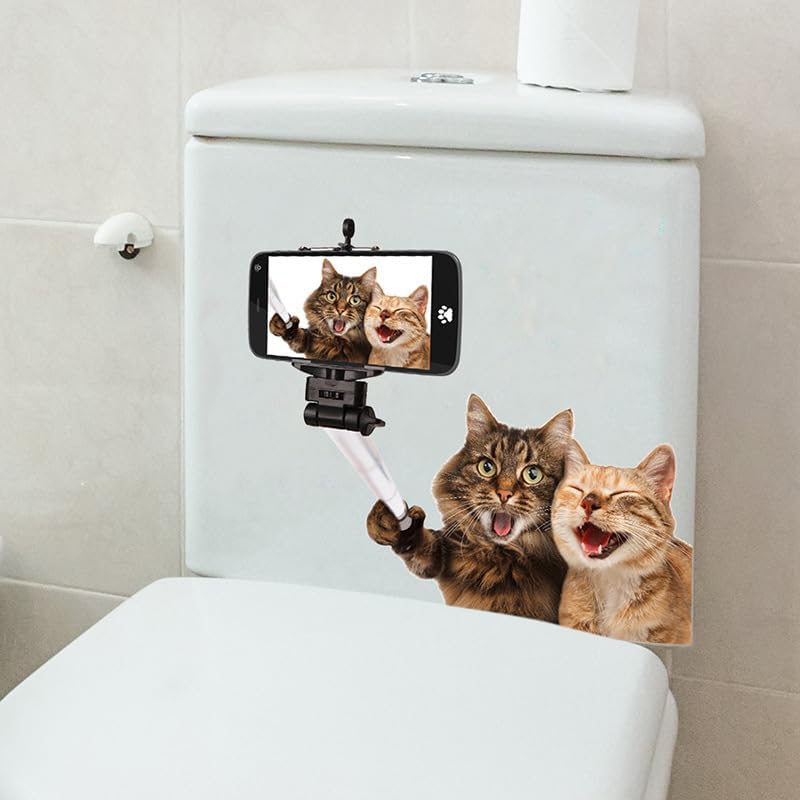 Funny Cats Toilet Cover Sticker Decals,Flower Leaf Bird Waterproof Toilet Lid Tank Seat Decals Cistern Self-Adhesive Bathroom Wall Sticker