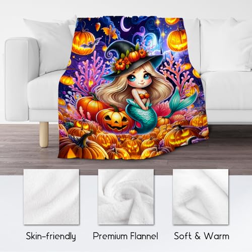 Halloween Blanket Gifts, Mermaid Blanket for Girls, Gifts for Kids, Fluffy Flannel Throw for Sofa Living Room, 50"x60"