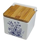  Salero de cocina con tapa de Bambú. Salero y azucarero de cocina decorado. Azucarero y Salero de diseño (Blanco, Salero)