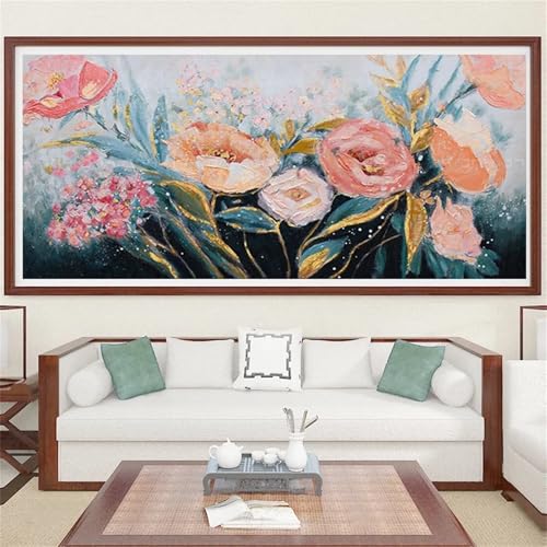 Broderie Diamant Grand Format 40x120cm Peinture Perle Diamant Fleur Rose Adulte