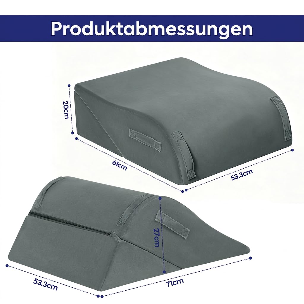 2-in-1 Venenkissen, Ergonomisches Beinkissen zum Hochlagern Grau | Schaumstoff Kniekissen bei Schwellungen Sowie nach Hüft- und Knöchel Operationen – mit Waschbarem Bezug und Tragegriffen