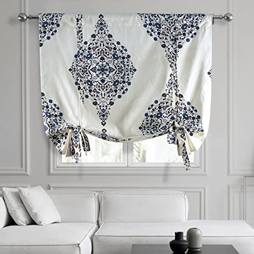 Image of HPD Half Price Drapes Room Darkening Tie Up Curtains 46 X 63 Inch Kerala Printed Cotton Window Roll Up Balloon Curtain for Living Room, Kitchen PRTW-TUD41-63 (1 Panel), Kerala Blue