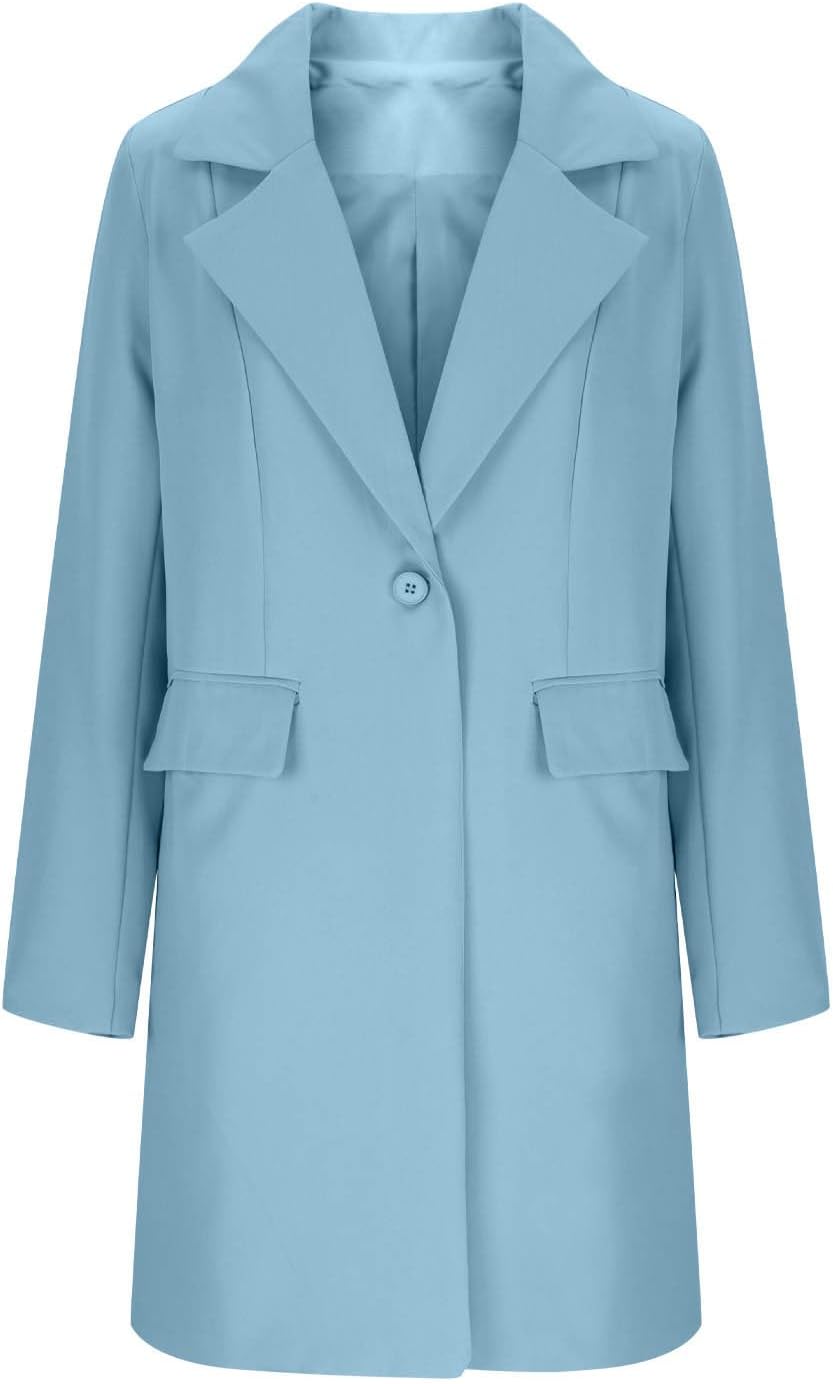 Women's Spring Fall Long Blazer Jackets Long Sleeve Lapel Pockets Loose Fit Work Casual Blazers Outerwear