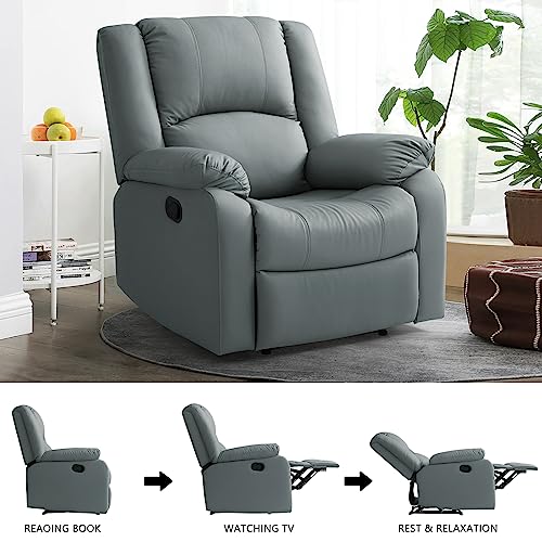 Yuuyee Manual Leather Recliner Chair With Overstuffed Arm And Back For Living Room, Single Sofa Chair For Adults, Adjustable Lounge Chair With 150 Degree Tilt, Comfy Upholstered Seat(Blue Grey) #TOP5