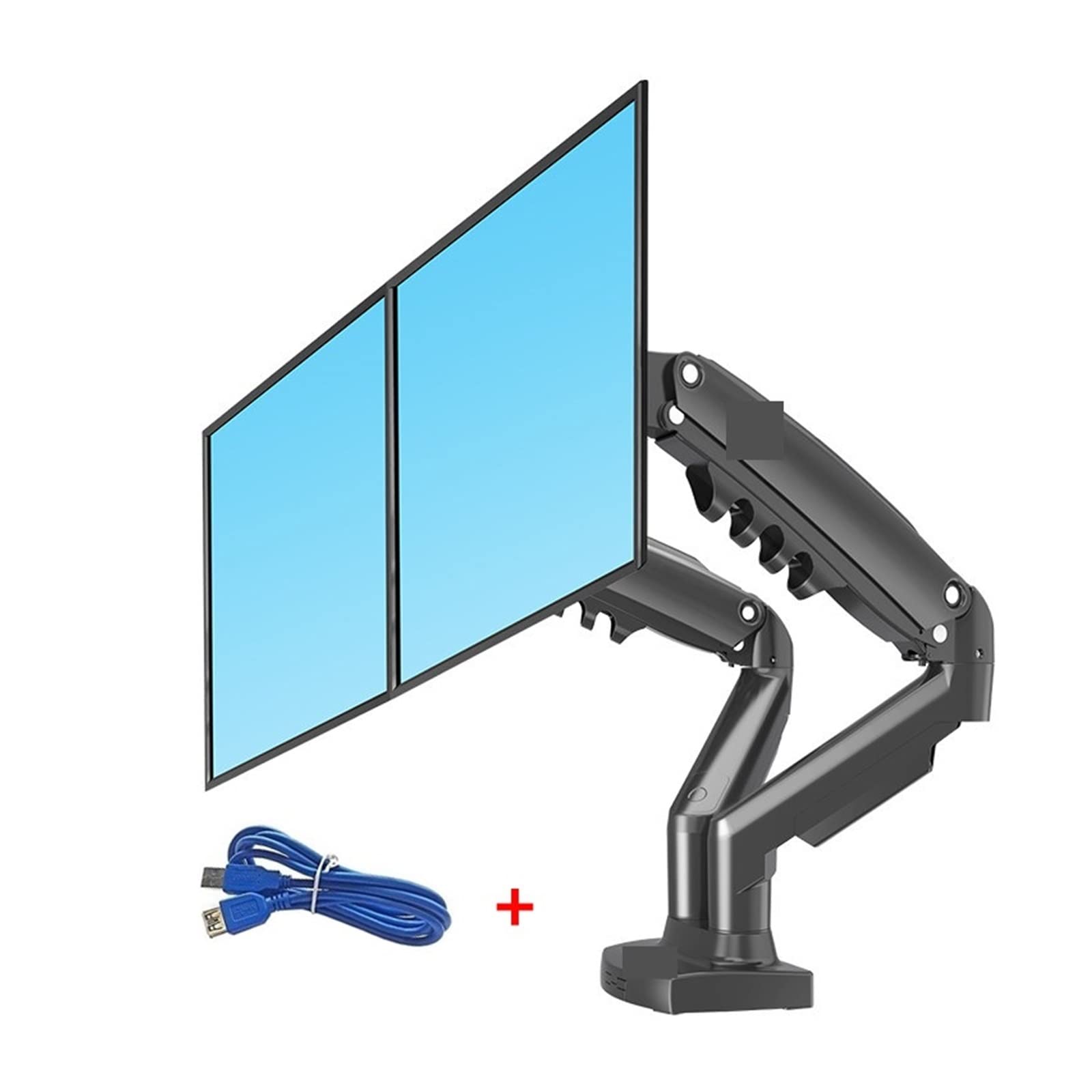 Aioneer Screen Stand, F160 Gas Spring 360 Degree Desktop 17"-27" Dual Monitor Holder Arm With Usb3.0 Monitor Mount Bracket Load 2-9Kg Each-With ONE USB3.0-1