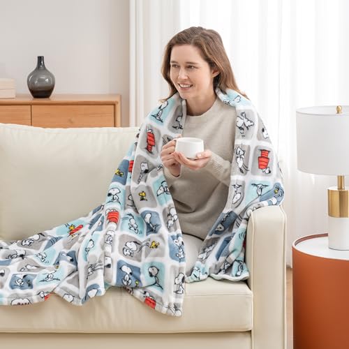 Image of Berkshire Blanket Peanuts VelvetLoft Cute Character Snoopy Plush Throw Blanket,Peanuts Snoopy Woof Blue,Throw 55 in x 70 in (Official Peanuts Product)