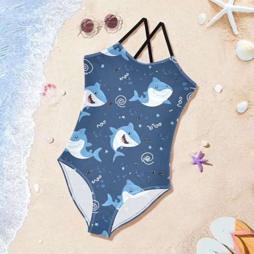 Cute Shark Pattern Girls One Piece Swimsuits Summer Quick Dry Beach Bathing Suit3