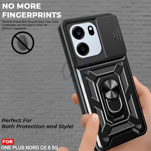 Image of AESTMO Tough Armor OnePlus Nord CE 6 5G Bumper Back Case Cover | Ring Holder & Sliding Camera Shield Cover | 360 Degree Protection Back Case Cover for OnePlus Nord CE 6 5G (Black)