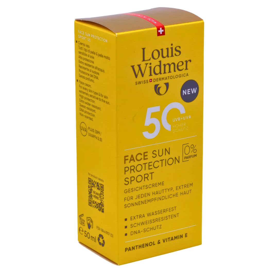 Louis Widmer Face Sun Protection Sport 50, 2x 50 ml I leichte, feuchtigkeitsspendende Gesichtsemulsion I extra wasserfest I schweissresistent I hoher UV-Schutz I Spar-Set plus Pharma-Perle give-away