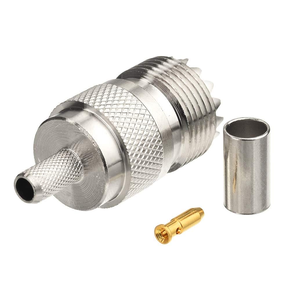 Superbat Conector UHF RG58 PL259 Macho + SO239 Hembra Crimpado y Soldadura 50 Ohm para Radio CB Antena UHF/VHF Radioaficionados Medidor SWR Cable RG58 RG142 RG400 LMR-195 RG303 RG141 (10 Piezas)