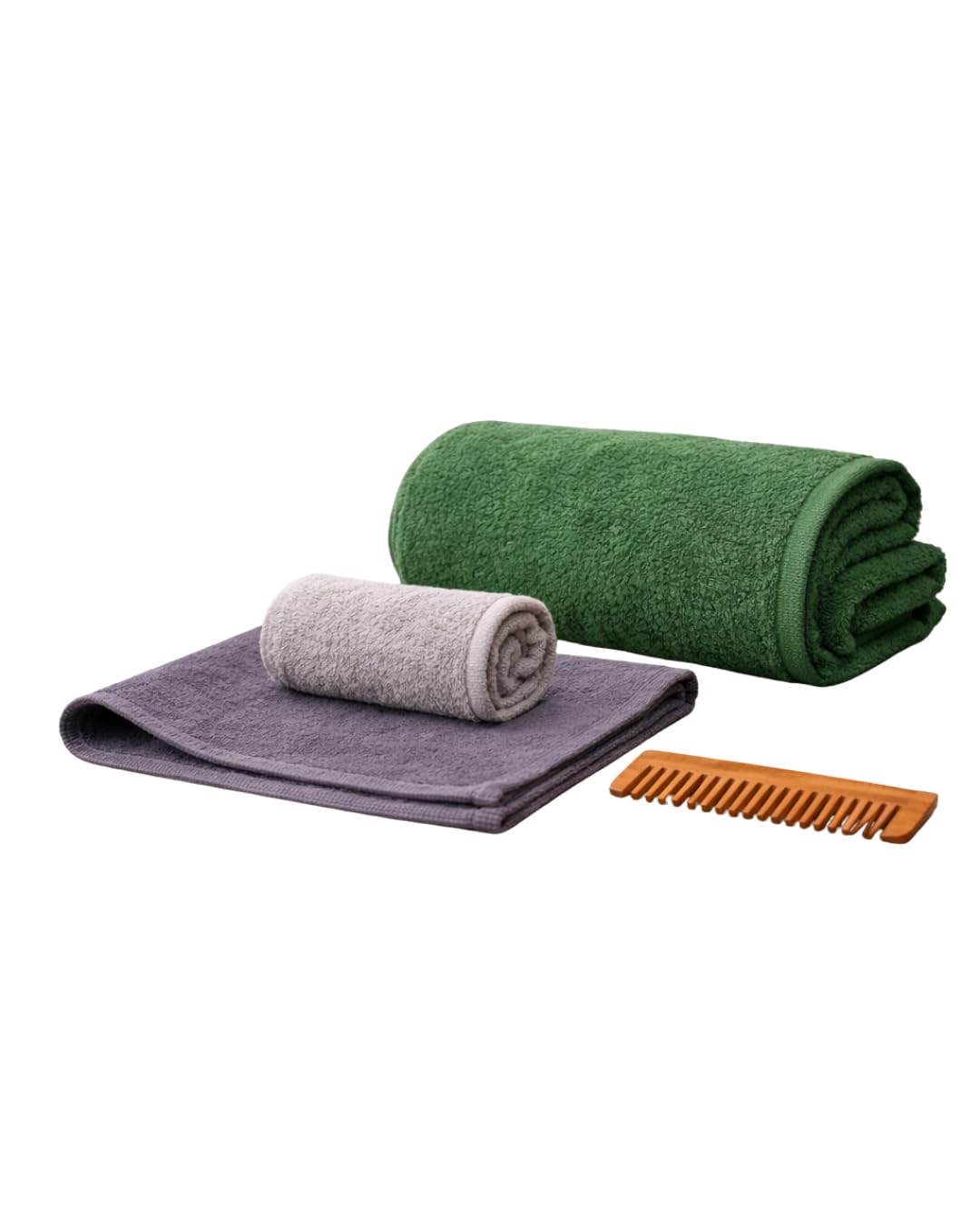 PAYAAKON 4-in-1 Wellness Pack for Hair & Skin, 1 Bath Towel |1 Magnetic Sports Towel |1 face Towel | 1 neem Comb |7X Faster Absorption, All Skin Types (Dark Green & Grey, 4 in 1 Wellness Pack)