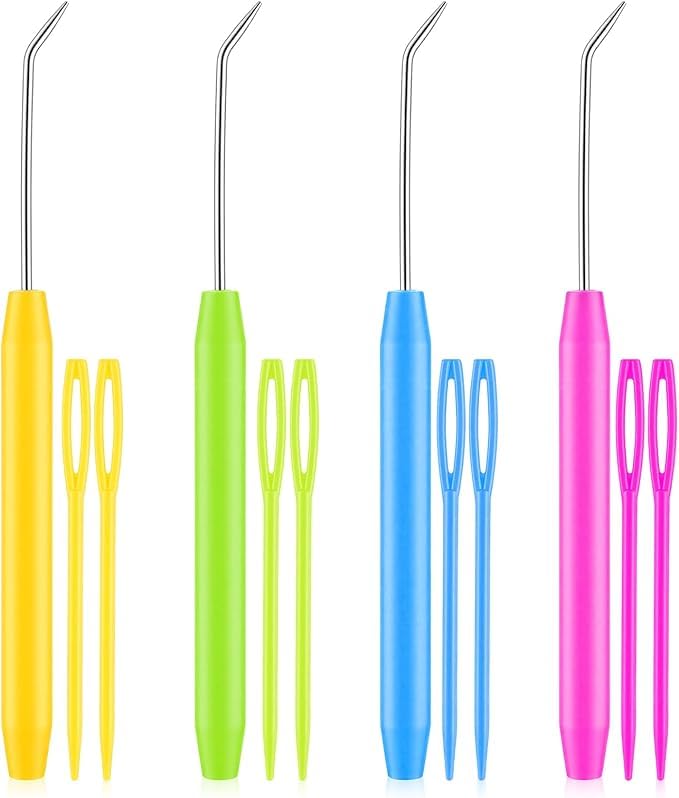 MR. DIY Crafts-4 Pcs, Loom Crochet Hook Tool with Plastic Big Eye Needle, Rubber Handle Knitting Tools, (Multi Colour, 15x1x0.8 cm)-image-30