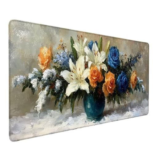 Tapis de souris XXL 150x80cm motif vase et fleur pour bureau PC