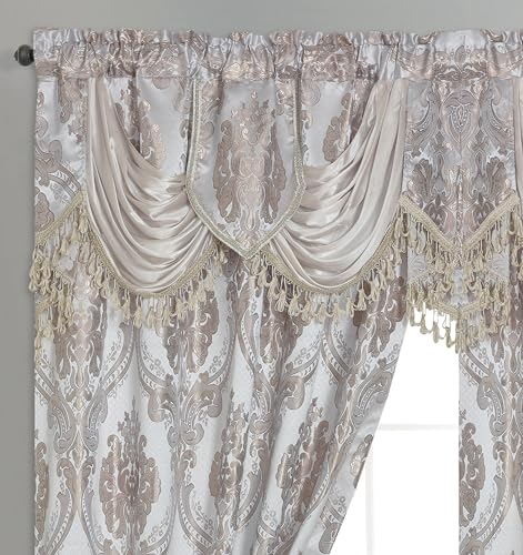 GOHD Luxe Love. Jacquard Window Curtain Panel Drape with Attached Fancy Valance. 2pcs Set (Sand...