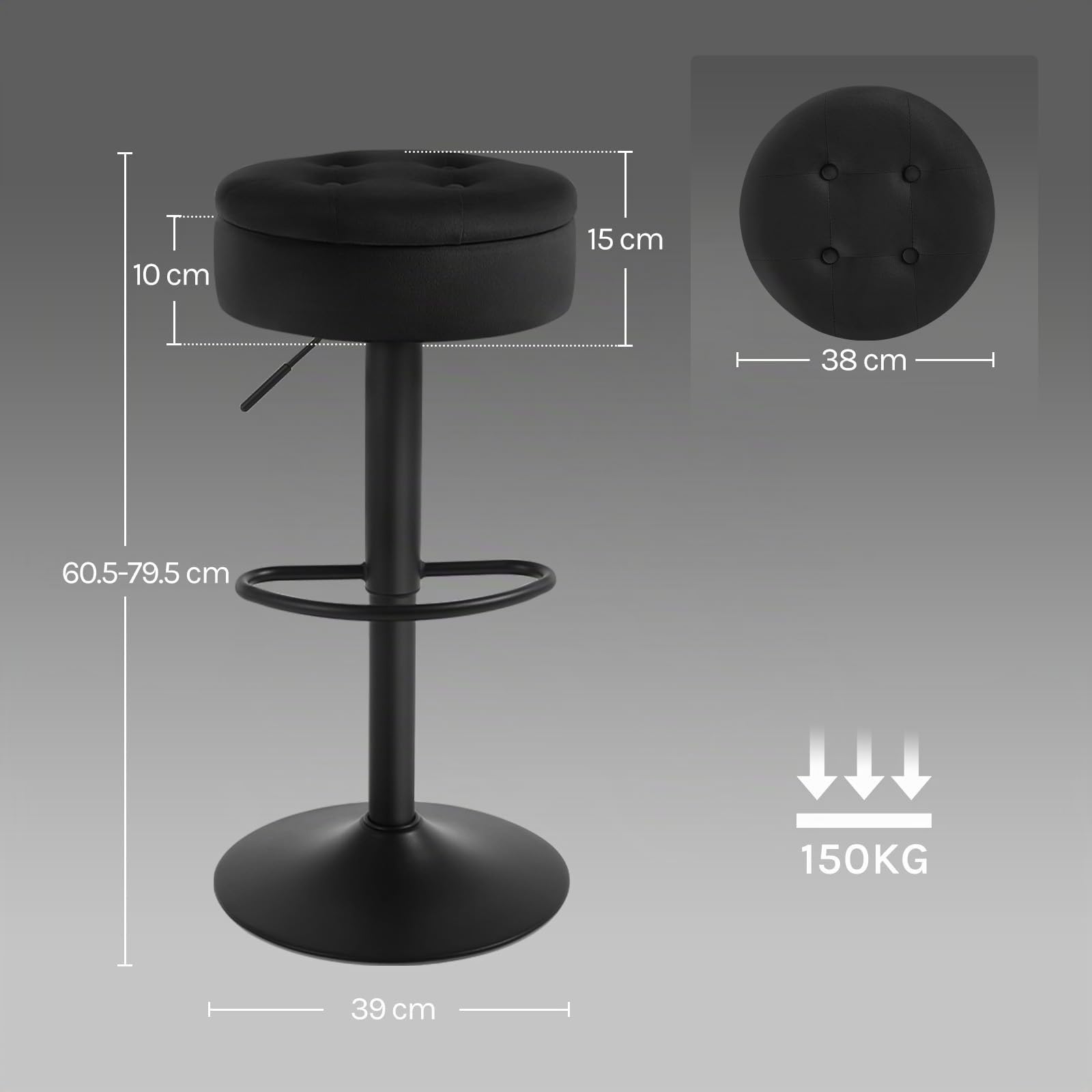 WOLTU 2X Taburetes de Bar con Reposapies Terciopelo, Negro | para Comedor, Salón y Cafetería