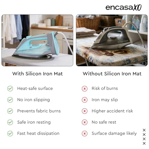 Image of Encasa XO Silicon Mat for Hot Iron Rest - Heat Resistant, Anti - Slip, Thicker Pad for protecting your Table during Ironing, Non-Burning, Machine Washable, Durable - Olive Green