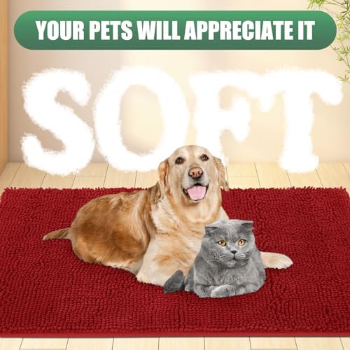 IM HOME Durable Chenille Absorbent Outoor Doormat 24" x 36", Muddy Washable Door Mats for Dog Non Slip Heavy Indoor Doormat Soft Front Inside Doormat for Entryway, Mud Dog Paws, Patio Red Burgundy - 5