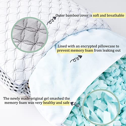 Lianlam Shredded Memory Foam King Pillow For Sleeping,Cooling Pillow With Premium Adjustable Loft Bed Pillow,Washable Removable Cover(King) #TOP4
