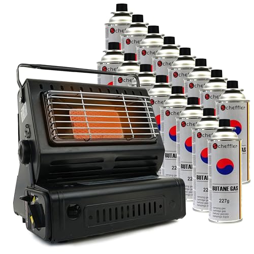 Eurocatch Stufa a gas - Inclusi 16 bomboletta cartuccia a gas - Riscaldatore a gas - Riscaldatore per esterni - Regolabile - Portatile - Stufa Inclusie 16 Bomboletta cartuccia a gas