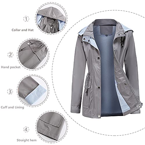 Womens Raincoat Windbreaker Waterproof Lightweight Lined Hooded Rain Jacket4