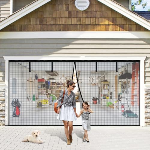 Image of Garage Door Screen for 1 Car Garage-9x8FT Heavy Duty Magnetic Garage Screen,Keep Bugs Out, Hands Free, Magnetic Garage Screen Door, Black