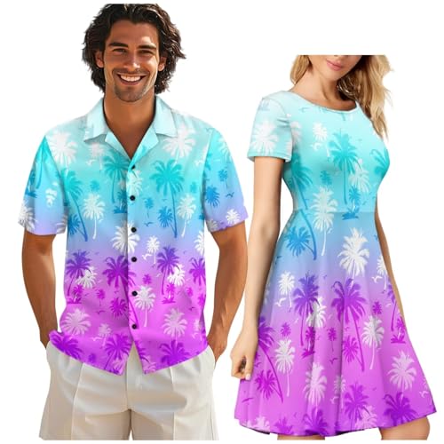 Image of AFPANQZ Couple Matching Outfit Casual Men's Button Down Shirt or Short Sleeve Summer Sundresses Dresses for Women 2026