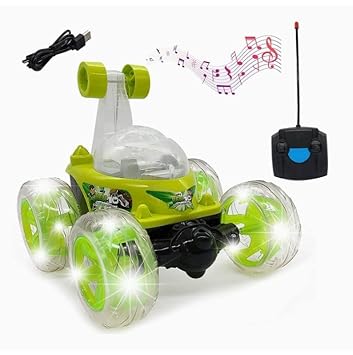 Pramukh Kids Rechargeable Remote Control 360 Degree Plastic Rolling Stunt car with Music & Lights (Blue/Red/Green/Yellow Color) (Colour May Vary)