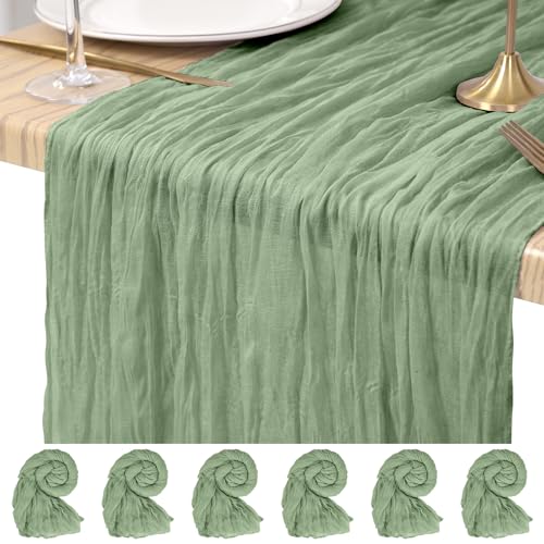 Lot de 6 Chemins de Table en Étamine, Chemin de Table Bohème en Gaze de 45 x 275 cm, Tissu Rustique en Gaze pour Mariages Festivals Remises de Diplôme...