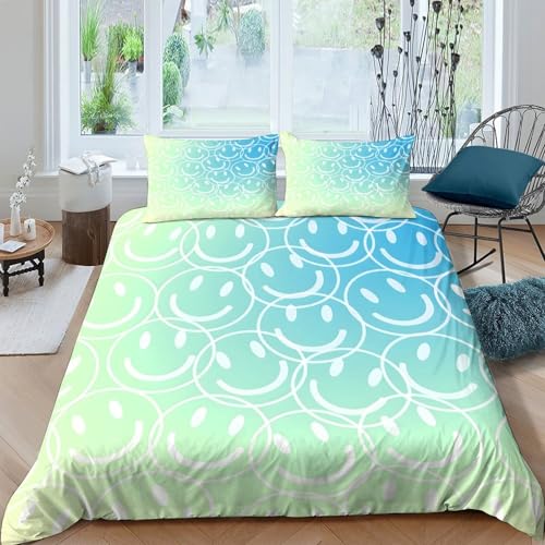 CTJQHVKZ Smiley Face Motif Parure de Lit Respirante Microfibre 3 Pièces 3D Imprimée Gradient Background Linge de Lit avec Fermeture Éclair Ultra Douce for...
