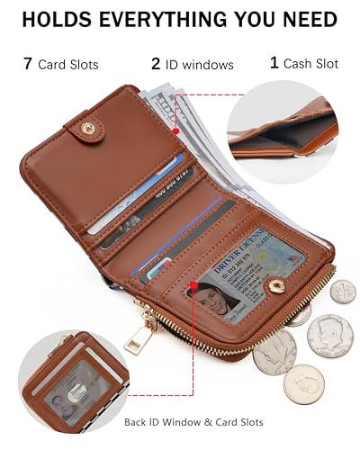 Image of Small Bifold Wallets Woman RFID Mini Wallet for Women Slim Card Holder with Zipper Coin Pocket & 2 ID Windows(Checkered)