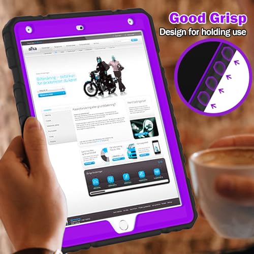 Image of ZoneFoker Case for iPad 9th /8th /7th Generation 2021 /2020 /2019(10.2 inch), Heavy Duty Military Grade Shockproof Rugged Protective 10.2 inch Cover with Built-in Stand for iPad 9 8 7 Gen(Black+Purple)