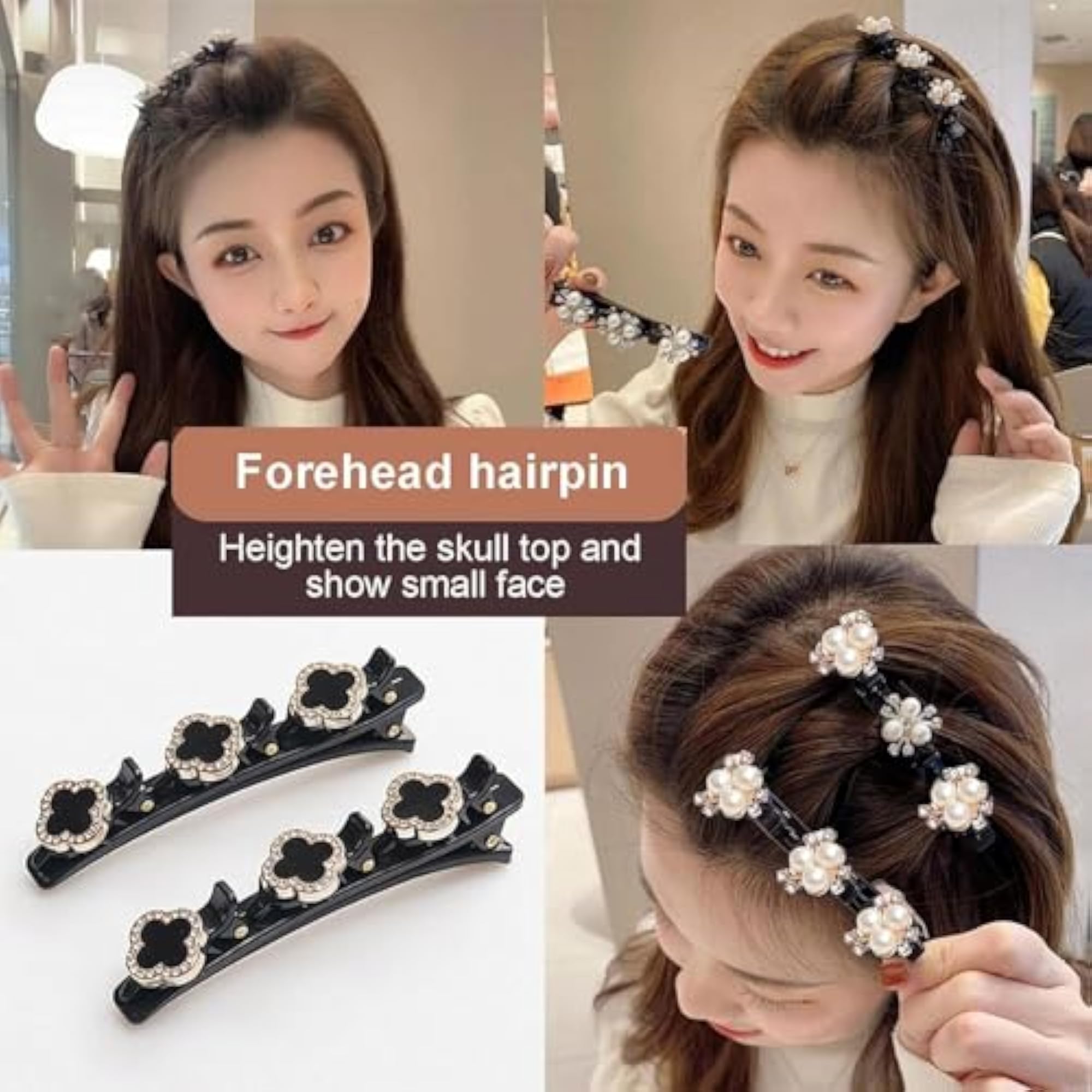 4-Pcs Sparkling Crystal Stone Braided Hair Clips