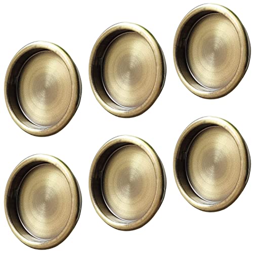 6Pcs Closet Door Finger Pull: 2-1/8" Easy Snap-In Circular Closet Door Pulls Recessed, No Nails Needed, Perfect For Pocket Door, Sliding Door, Bi-Pass Door, Cabinet Door (Antique Brass) #TOP10