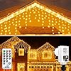Lichtsnoer voor buiten, 10 m, 396 leds, uitbreidbaar, ijspegels, lichtgordijn, kerstverlichting met 8 verlichtingsmodi en timer, waterdicht, warmwit, lichtketting met afstandsbediening voor feestjes, balkon