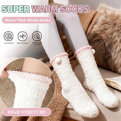 Image of Fuzzy Socks Warm Fluffy Winter Cozy Thick Plush Slipper Sleep Comfy Crew Socks for Women & Men 5 Pairs