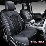 Coverado Tundra Car Seat Covers Front Pair, Waterproof Leather Seat Covers 2PCS, Truck Pickup Interior Accessories Fit for 2007-2021 Toyota Tundra Crewmax/Double/Crew/Extended Cab(Black)