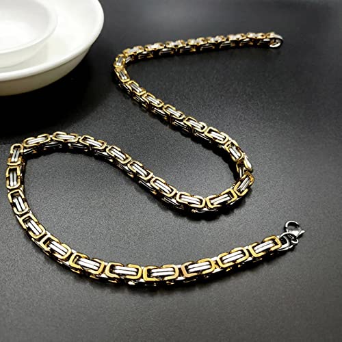Chain Men Stainless Steel, Flat Byzantine Chain Link Necklace 4mm/5mm/6mm/8mm Silver/Black/Gold Chains for Unisex 55/60CM3